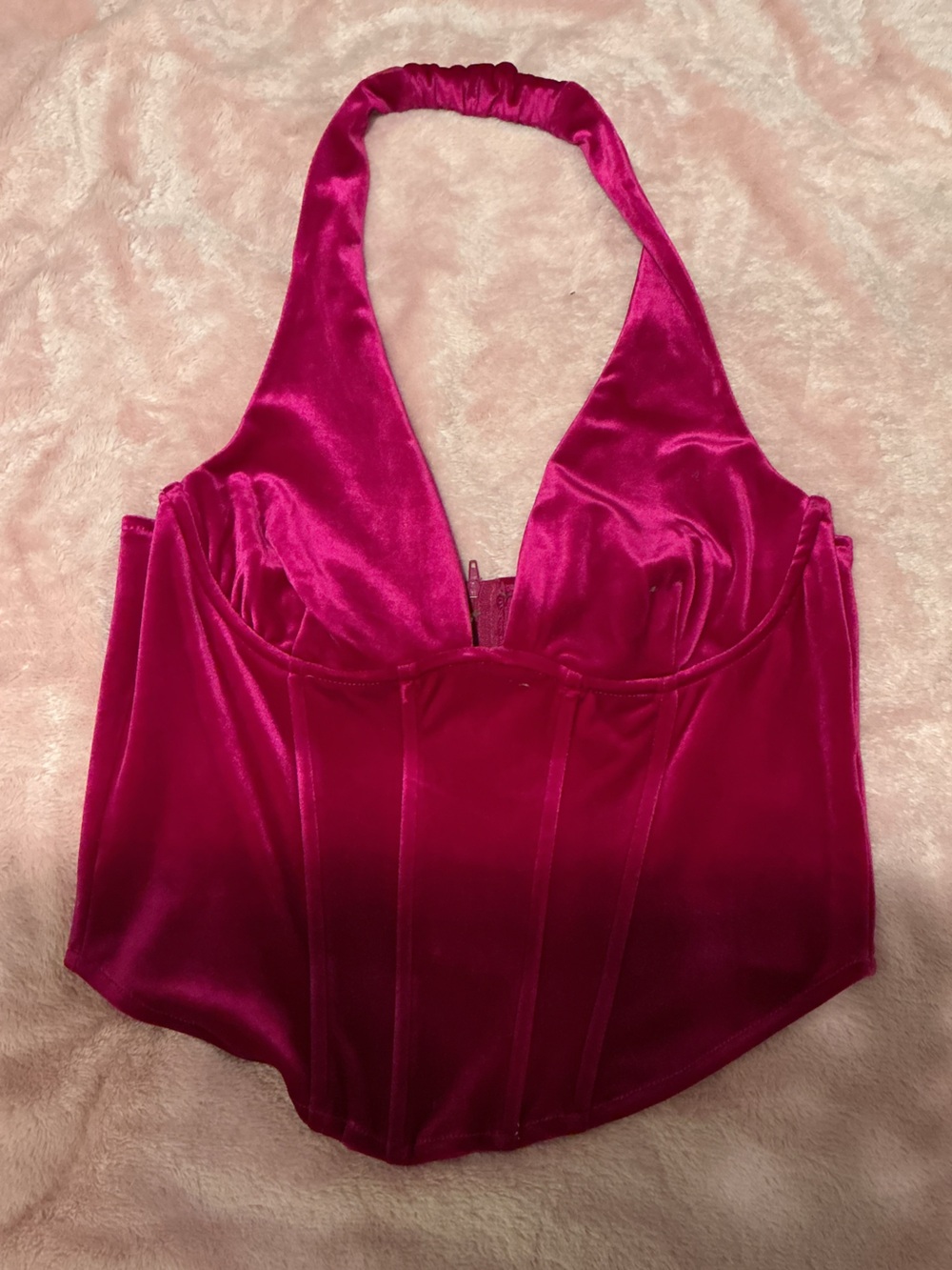 Akira Magenta Velvet Halter Corset L
